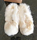 Vintage Ivory Leather    Fur Baby Shoes - Slippers In Original Box  - Unworn