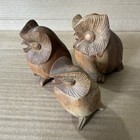 Set Of 3 Vintage Mcm Hand Carved Wood Owl Sculptures    