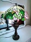 Vintage Tiffany Style Stained Glass 19    Lamp Only Shade Roses Florals   Leaves 