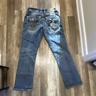 Rock Revival Men   s Bootcut Blue Medium Wash Denim Jeans  5-pocket Logo