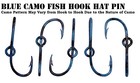 Custom Blue Camo Eagle Claw Fish Hook Hat Pin Fish Blue Camo Hook Tie Clip