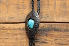 Vintage Old Native American Sterling Silver Turquoise Shadowbox Bolo Tie