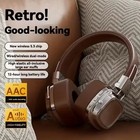 Retro Stereo Gaming Wireless Bluetooth 5 3 Foldable Over Ear Leather Headphones