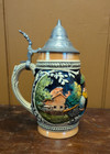 Vtg German Stoneware Glazed Pewter Lidded  5l 8  Beer Stein Made In Germany