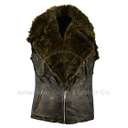 Men s Vintage Brown Leather Vest Genuine Shearling Fur Biker Motorcycle Jacket