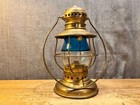 Antique Conductors Presentation Lantern Green Over Clear Globe Vintage Oil Lamp