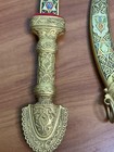Toledo Spain Decorative Scimitar Sword Brass Handle Sheath Gold Enamel Display
