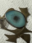 Brutalist Modernist Vintage Artist Signed Brass Silver Abstract Brooch Pin