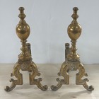 Antique Victorian Fire Dogs Andirons Solid Brass Period Fireplace Decoration