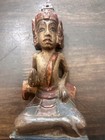 Antique Burmese Khan Wood Statue Of A Crowned Seated Buddha Figure 6 5 Inches