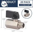 20 Pack Mini Brass Ball Valve 1 4 Inch Npt Ball Valve 1 4   Female X Male Thread