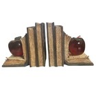 Vintage Resin Apple Teacher Bookends Pair Abc Books Brown School Library Decor