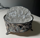 Vtg Flower Frog Glass Reims   19 Hole   Made France   Silver Plate Base 