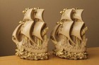 Vtg  Pair Gilt Art Deco Ship Galleon Book Ends  Pirates Gold Mid Century Modern