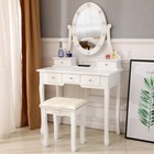 White Vanity Makeup Dressing Table Set W stool 5 Drawer mirror Jewelry Wood Desk