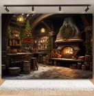 Christmas Backdrop For Photography Rustic Wooden House Xmas Tree Gift Cabinet