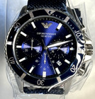 Emporio Armani Diver Chronograph Watch Blue Dial And Nylon Strap Silver Ar11588
