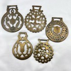 Brass Horse Medallion English Antique Lotus Thistle Shield Fleur Lot Of 5 Parade