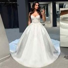 Elegant White Ivory Wedding Dresses Satin Sweep Train Off Shoulder Bridal Gowns