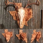 Deer Skull European Mount State Shape Wall Plaque Pedestal Burnt Pine 