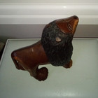 Vintage Heavy Hand-carved Wooden Lion Statue Sculpture