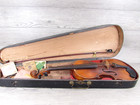 Antique Violin With Bow In Wooden Coffin Case   Parts