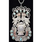 Matilde Poulat Matl Taxco Quetzal Birds Silver Coral Turquoise Necklace Pendant