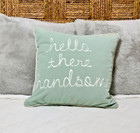 New Embroidered Pillow Cover  hello There Handsome  Baby Blue Velvet Nursery