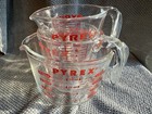 Vintage 3-piece Pyrex Clear Glass Measuring Cup Set 1 Cup  2 Cup   4 Cup Red