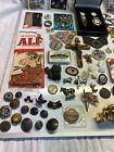 Junk Drawer Lot Vintage Military Pins Patches Baseball Cards Stamps Buckle Knife