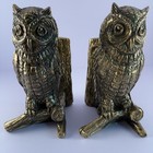 Vintage Cast Brass Owl Bookends Heavy Pair Usa Owl On Branch Detailed Hedwig