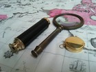Set Of 3 Brass Telescope Brass Magnifying Glass Vintage Lid Compass Antique