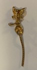 Vtg Siamese Cat Flex Chain Tail Brooch Pin Gold Tone Red Rhinestone Eyes
