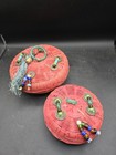 Antique Chinese 2 Woven Sewing Baskets Coins Glass Bead Tassel Jade Rings