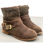 Bearpaw Shania Ankle Snow Boots Womens 7 Sheepskin Brown Suede Sweater Buckle