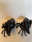 Vintage Set Of 2 Black Sculptured Metal Hermit Crab In Seashell Figurine 8    Long