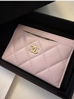 Pink Quilted Card Holder Wallet Gold-tone Hardware Card Case
