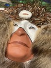 Vintage Native American Style Spirit Mask Wall Decor Real Fur Leather 21   