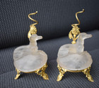 Pair Vintage Frosted Glass Whippet Greyhound Dog On Stand Statue Figurine