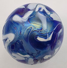 Pyromania Oregon Float Blue  Iridescent With White  Art Glass Ball Signed 5 25 