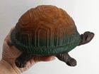 Vtg Turtle Table Lamp Frosted Amber Glass Shade Night Light Heavy Metal Base