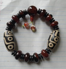 Antique Chinese Tibetan Agate Dzi Bead Bracelet 9 Eyes