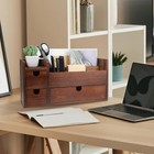 Rustic Brown Wooden Desktop Organizer Drawers Removable Office Supplies 