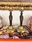 Antique Pair Empire Gilt Dor   Bronze Figural Candlesticks Neoclassical 19th Cent