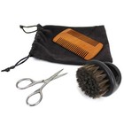 Beard Trimming Care Kit Brush Comb Scissors Gift Travel Mens Grooming Set 3pcs
