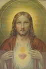 Sacred Heart Of Jesus Lithograph Print In Brass Frame 8x10