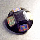 Antique Black Glass Button - Painted Facets - Multicolor  4-way Shank  4703 