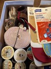 Lot Of Vintage Sewing Notions Buttons Needles Thread Zipper Etc