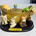 Vintage Chinese Zodiac Feng Shui Wealth Bowl Gold Ingot Yuan Bao Figurine
