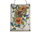 Stained Glass Floral Sunflower Bird Design Tiffany Style  Hanging Window Panel